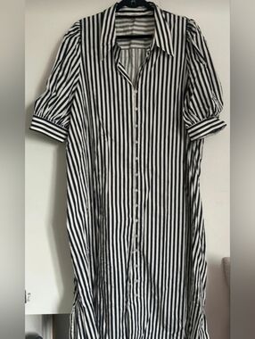 H&M Black and White Striped Button-Up Shirt Dress